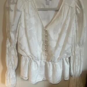Elizabeth and James White Jacquard Peasant Top – XS